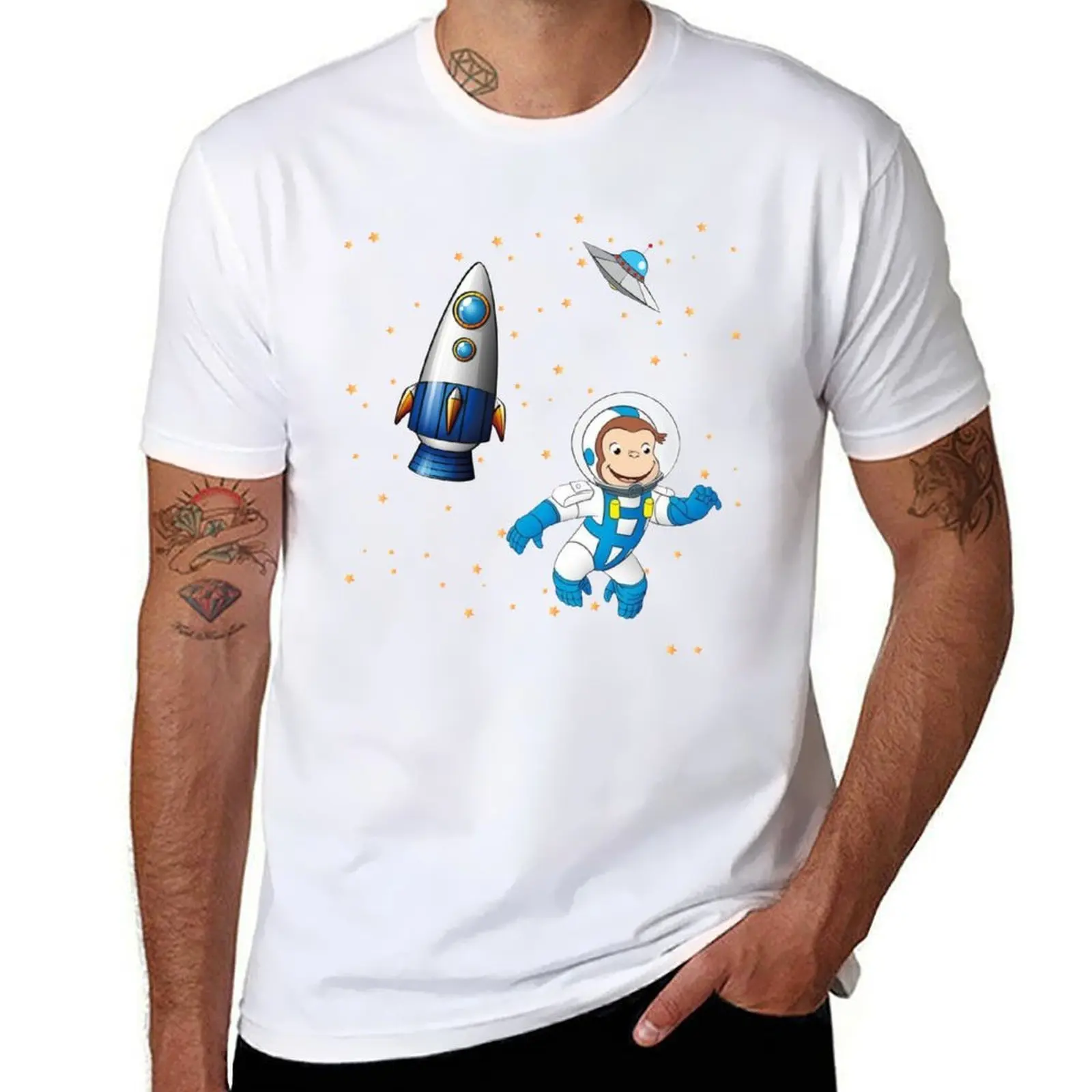 

George the curious monkey astronaut cartoon in space scene for childrens room T-Shirt anime tshirt T-Shirt