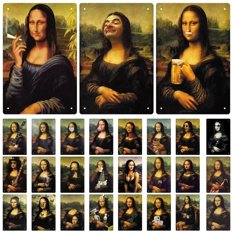 خمر مثير مضحك MonaLisa المعادن تسجيل معدن القصدير اللوحة المعدنية خمر ل حانة بار تسجيل رجل كهف لوحات الحديد ديكور المنزل #1