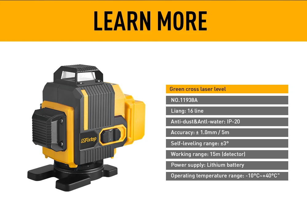 16 Lines Green Beam   Level Self-Leveling ±1.0mm/5m Accuracy 15m Range with Lithium Battery OEM/ODM