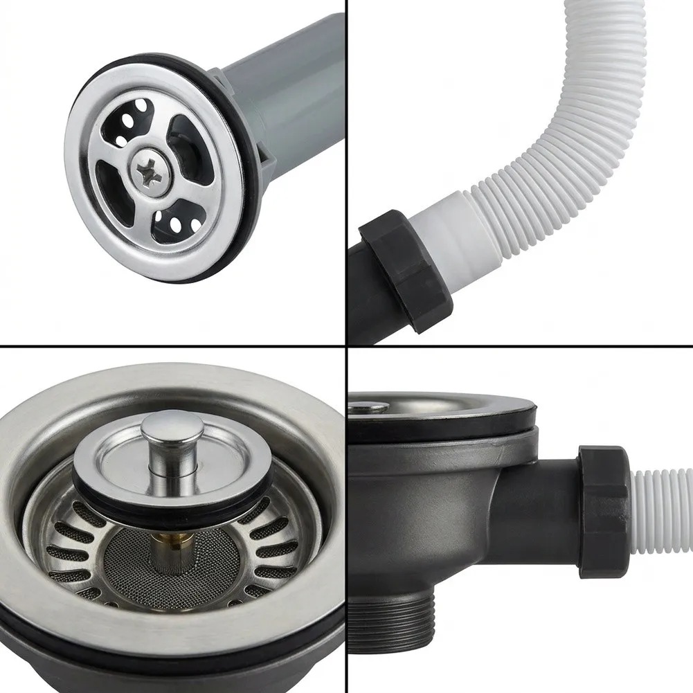 Sink Drain Kit Made of 304 Stainless Steel and PVC with Precision Fit for UK Standard Sinks and Enhanced Drain Integrity