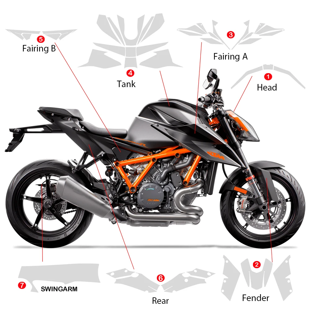 PPF For SuperDuke 1290R Paint Protective Film bodykit Anti -Scratch Tank Fairing Sticker fit 1290 super duke TPU PPF Protection