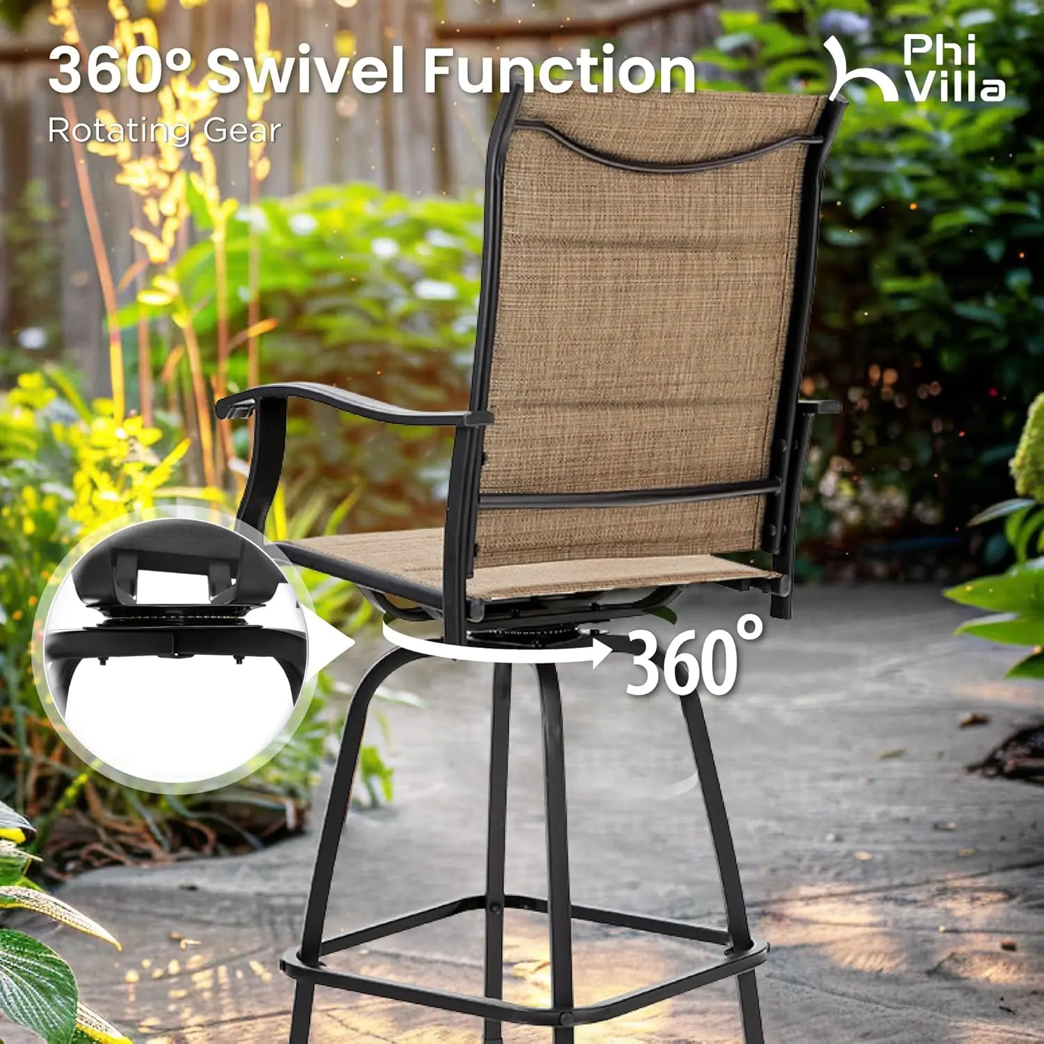 Outdoor Swivel Bar Stools Set , Bar Height Patio Chairs Furniture with All Weather Textilene Fabric, 30