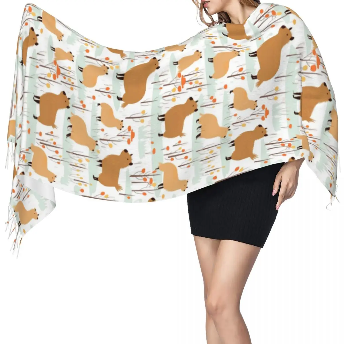 Flat Pattern Of Capybaras And Trees Pattern Tassel Scarf Women Soft Versatile Female Shawls Wraps Female Winter Fall Scarves