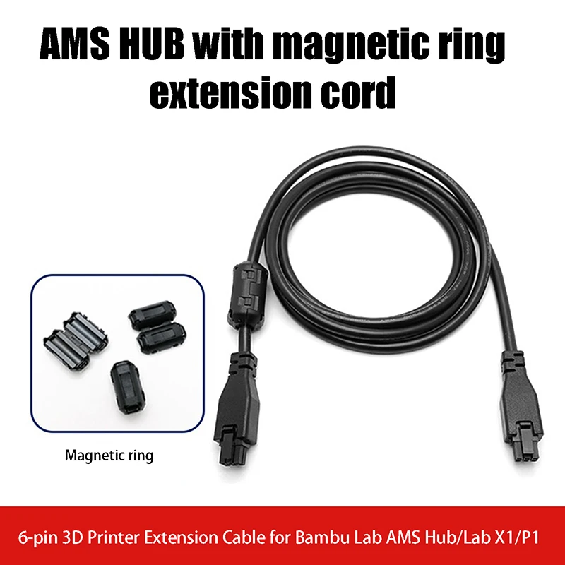 For Bambu Lab X1/P1 AMS Extension Cable AMS HUB 1M 2M 6-pin With Magnetic Ring Extension Cable For Bambu Lab X1/P1 3D Printers