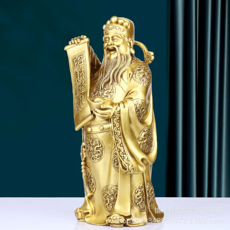 of Wealth Bronze Scholar God Buddha Statue Antique Brass Worship Home Decoration Figurine Store Opening