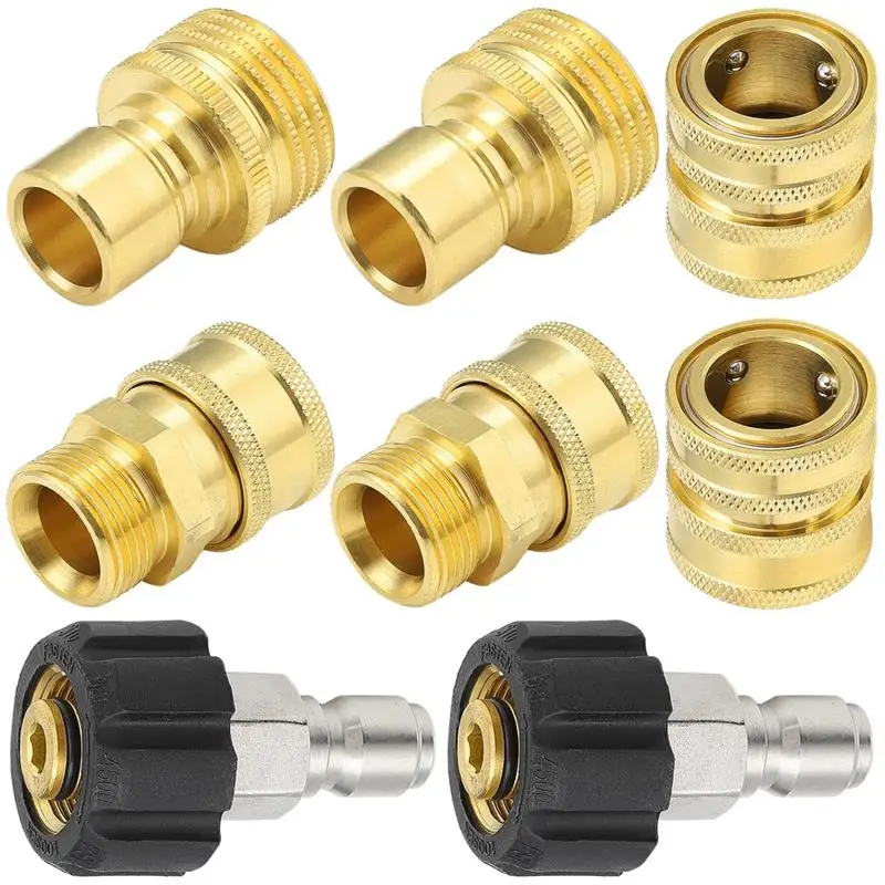 8Pcs Pressure Washer Quick Adapter Quick Disconnect Kit For Power Washer M22-14mm To 3/8'' Quick Connect 3/4’’ To 1/2’’ Fittings