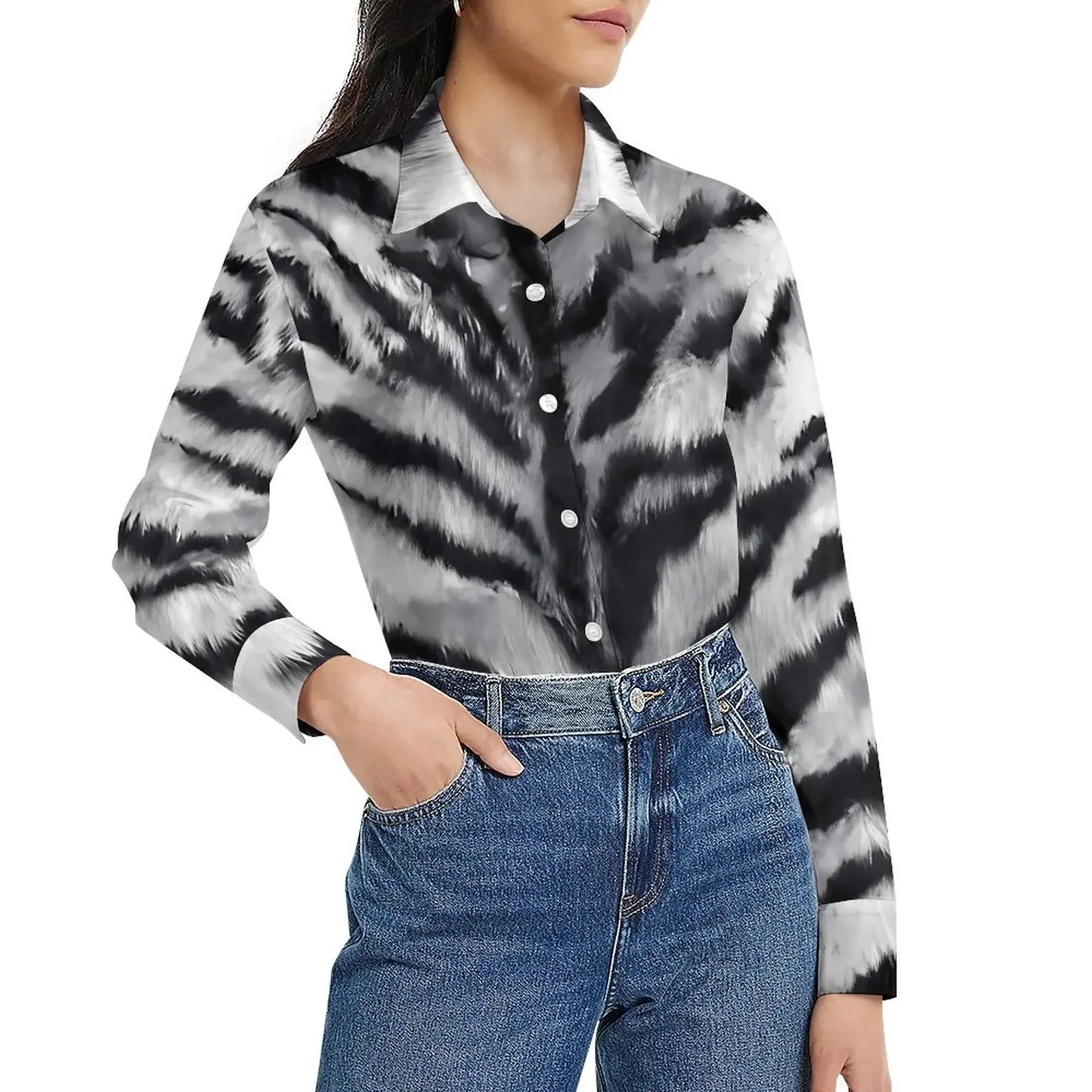 

Art Tiger Print Blouse 2025 Spring Autumn Shirt Long Sleeve Collar Trendy Blouses Womens Casual Shirt Casual Loose Blouses Tops