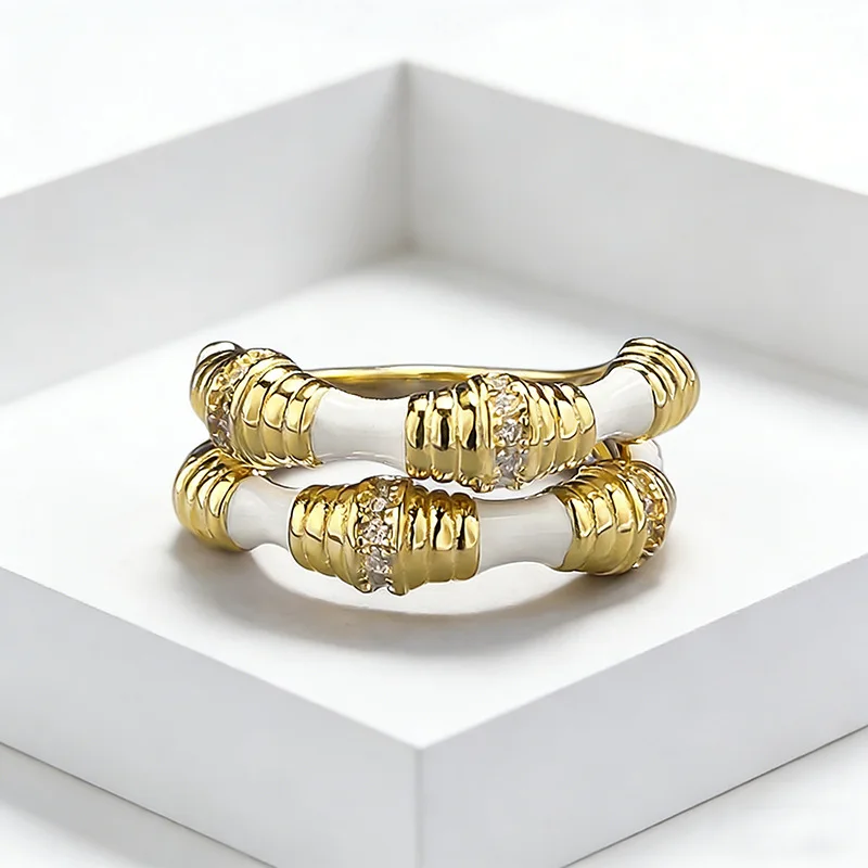 

Luxury Full High Carbon Diamond Womens Rings - 925 Sterling Silver Gold Plated Double-Band Ring & Hophip Party Jewelry Gift