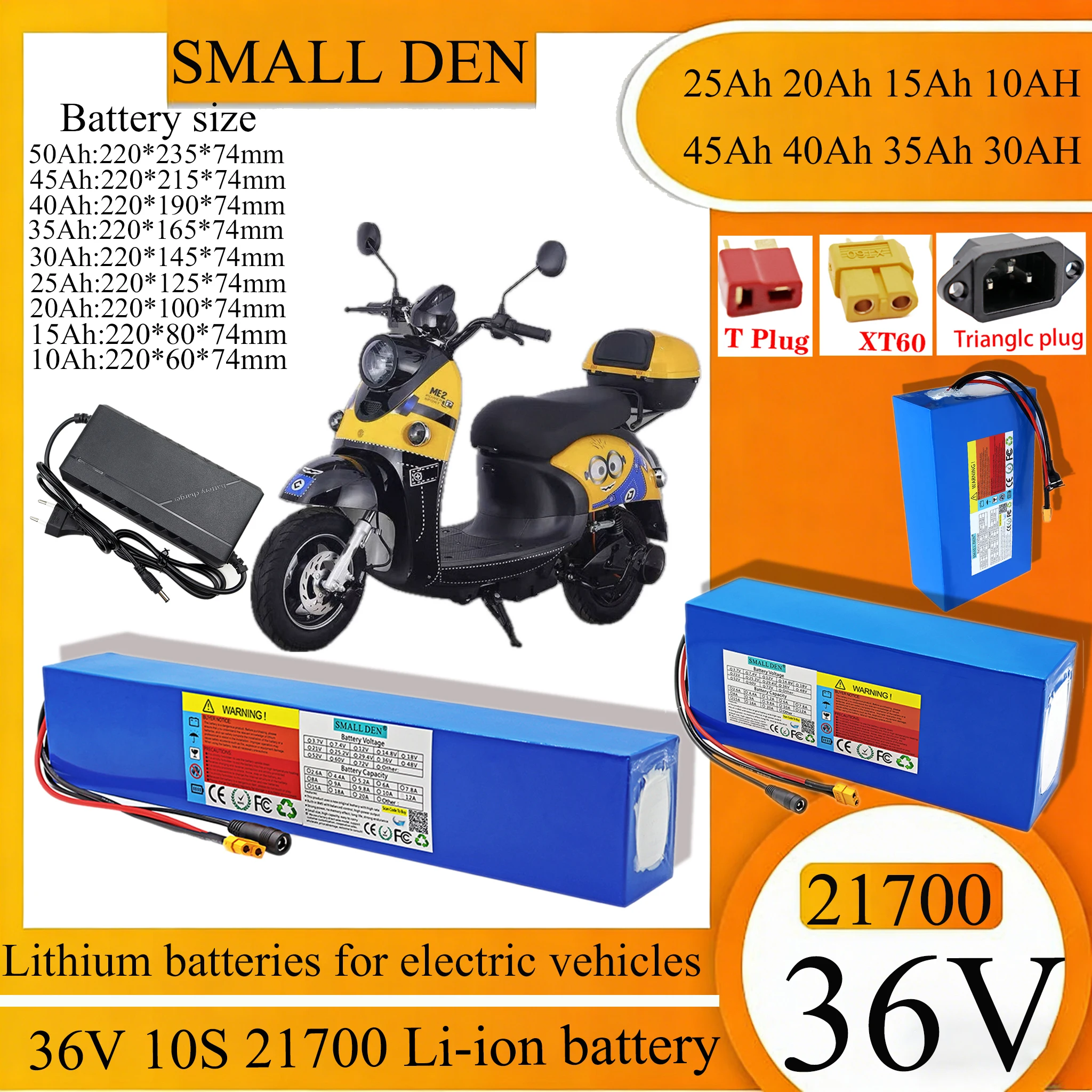 36V 50Ah 45Ah 40Ah  30Ah 25Ah 15Ah 10Ah 21700 Lithium battery pack For High Power Electric motorcycle scooter With BMS + charger