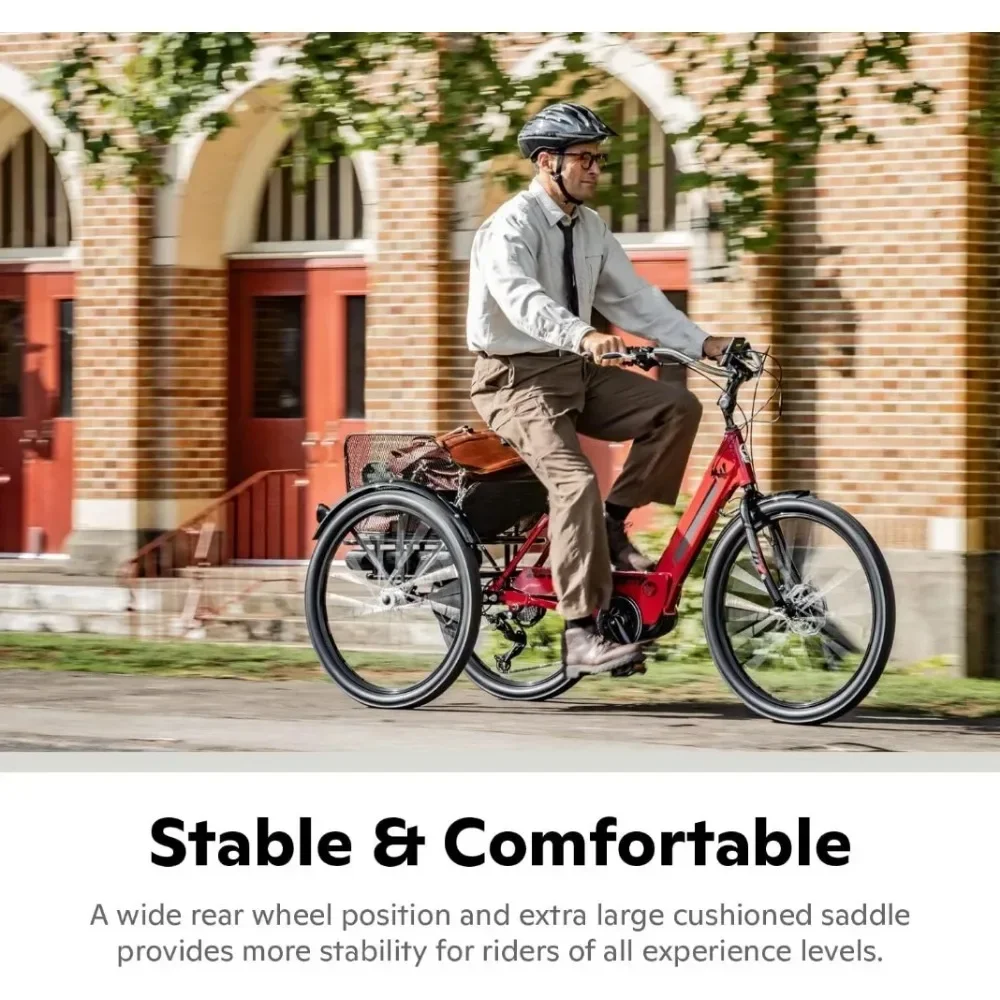 Tt لدراجة ثلاثية العجلات للبالغين من ميريديان، و3 عجلات مقاس 24 و26 بوصة، وإطار منخفض الخطوة، ومقعد كروزر كبير، وسلة خلفية قابلة للطي #4