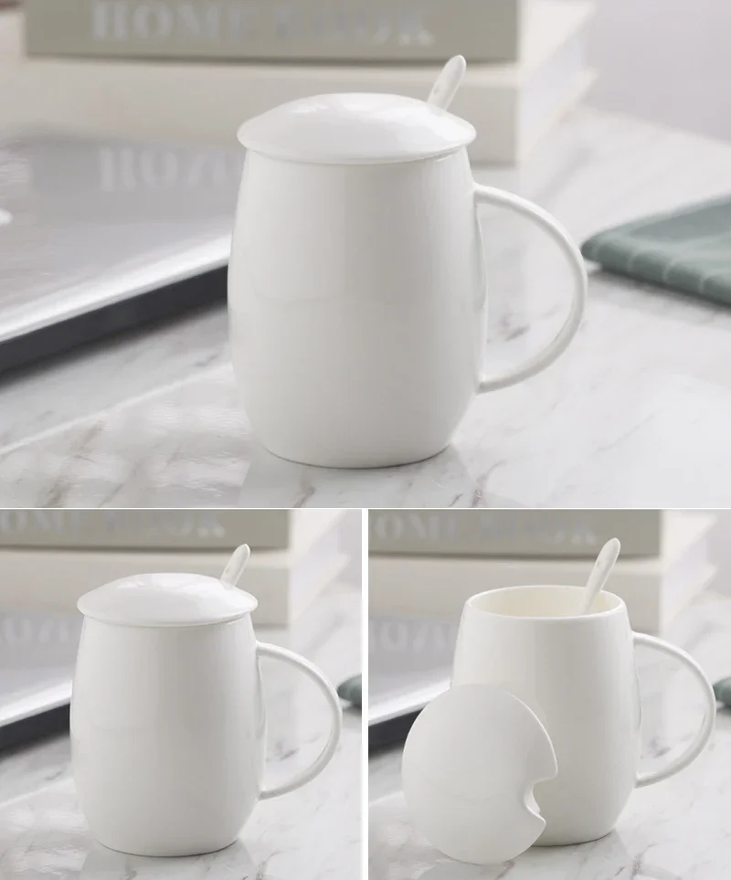 450ML, Ceramic Bone China Cute Cup, Porcelain Tumbler for Sublimation, Morning Mugs Coffee Cup, Lid Included