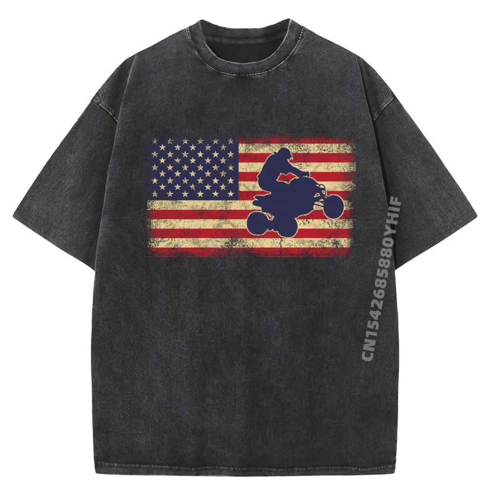 

Quad Biker America Flag Atv Tees Autumn Women's Graphic T-shirts Men Oversized Washed Tops Printed Shirt