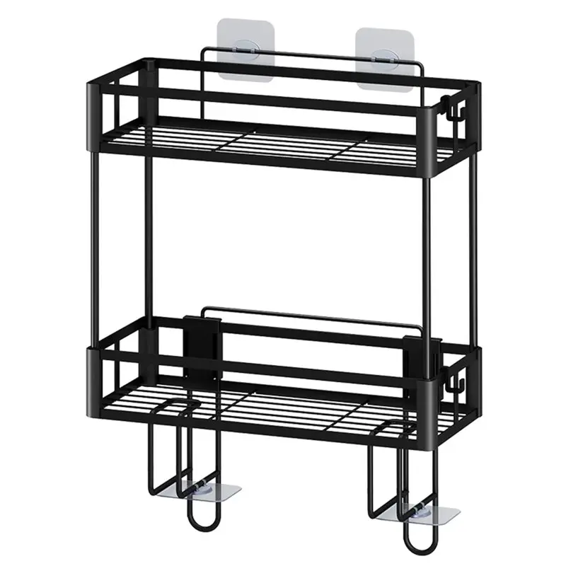 【RECOMMEND】Bathroom Space Saver Organizer-2-Tier Over Toilet Storage Shelf-Wall Mounted With Hooks Paper Holder Black For Home