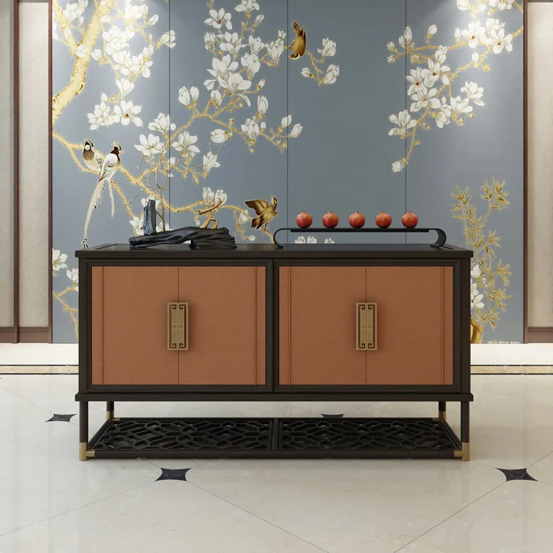 New Chinese-style solid wood dining side cabinet, Song-style aesthetics,  integrated tea cabinet against the wall