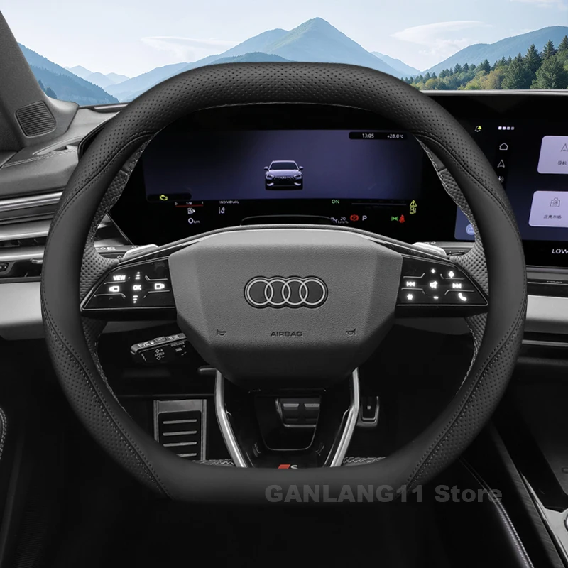 

Leather Car Steering Wheel Cover For Audi Q6 e-tron Q4 e-tron S e-tron GT 2025 Auto interior Audi S e-tron GT Accessories 2025