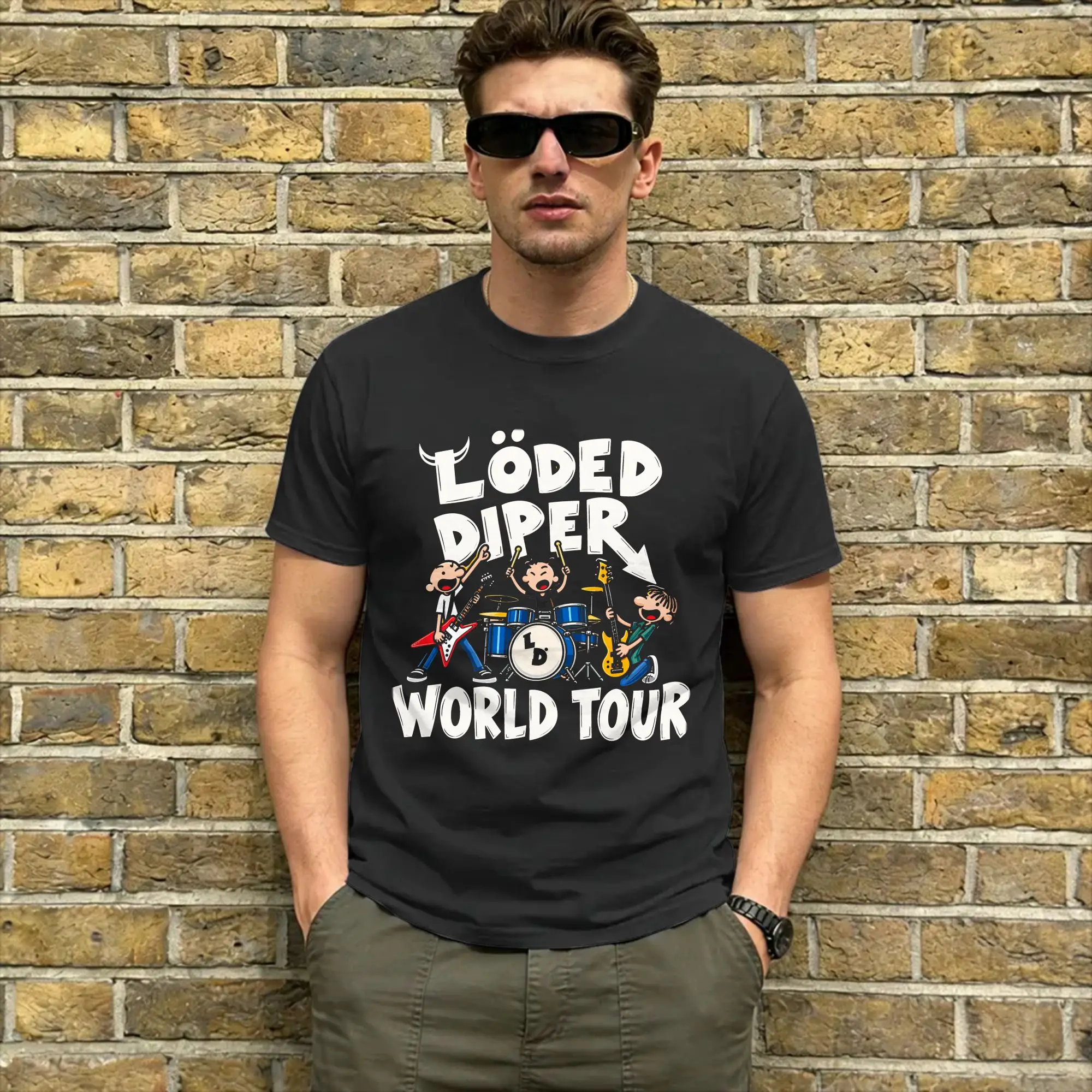 Crazy Loded Diper World Tour T-Shirts for Men Round Collar Pure Cotton T Shirts  Short Sleeve Tee Shirt Summer Tops
