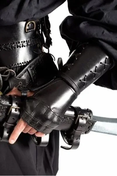 Medieval Armor Motorcycle Gloves Wide Cuffs Bracers Men Steampunk Warrior Gauntlet Renaissance Knights Templar Leather Lace-up