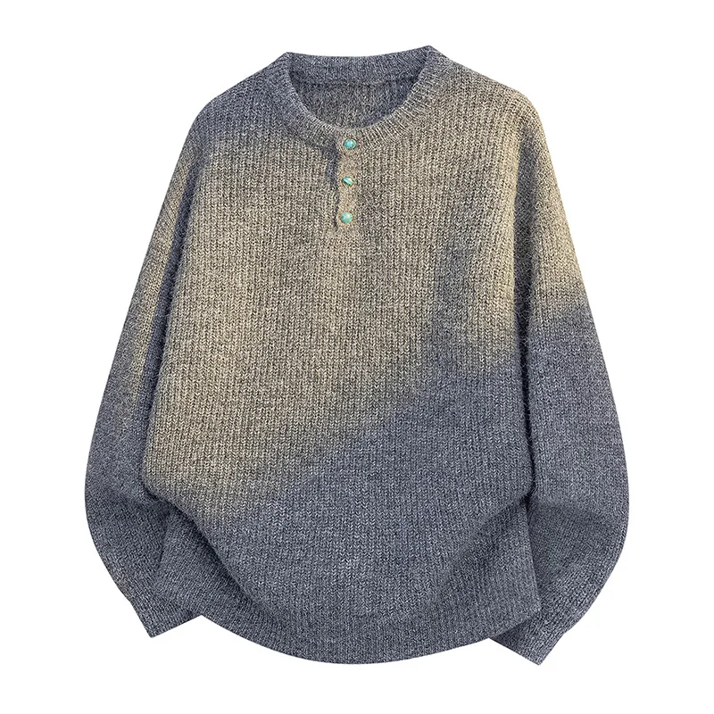 

Новый осенне-зимний свитер, мужской свитер с круглым вырезом и пуговицами, вязаный свитер, мужской универсальный свитер