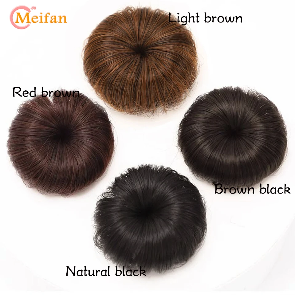 MEIFAN Girl Children\'s Fake Hair Bun Bangs Wig with Clip Hairband Bangs Chignons Daily Wear Cosplay Hairpieces Accessories