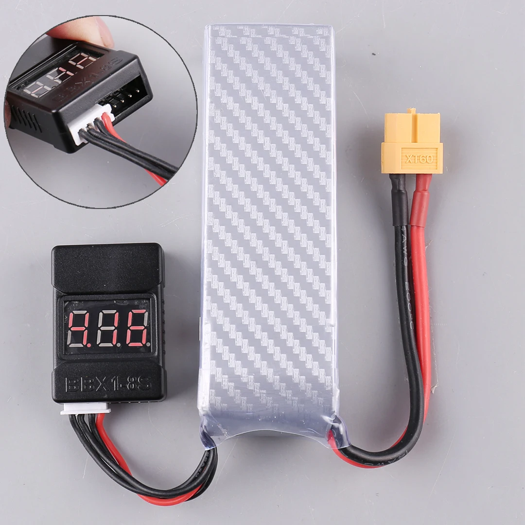Probador de voltaje de batería Lipo 1-8S BBX1-8S 2 en 1 con alarma de zumbador de bajo voltaje y altavoces duales para comprobador de voltaje Lipo/Li-ion
