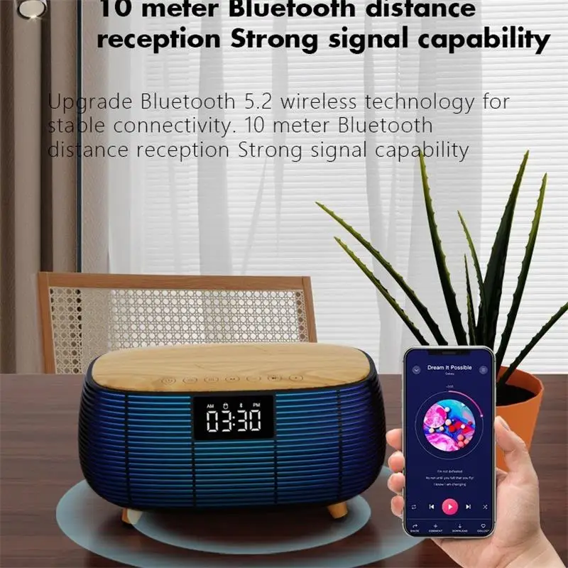 Bedroom Bedside Lamp Ambient Night Light Desktop Alarm Clock Multifunctional Bluetooth Speaker 15W Wireless Phone Fast Charging