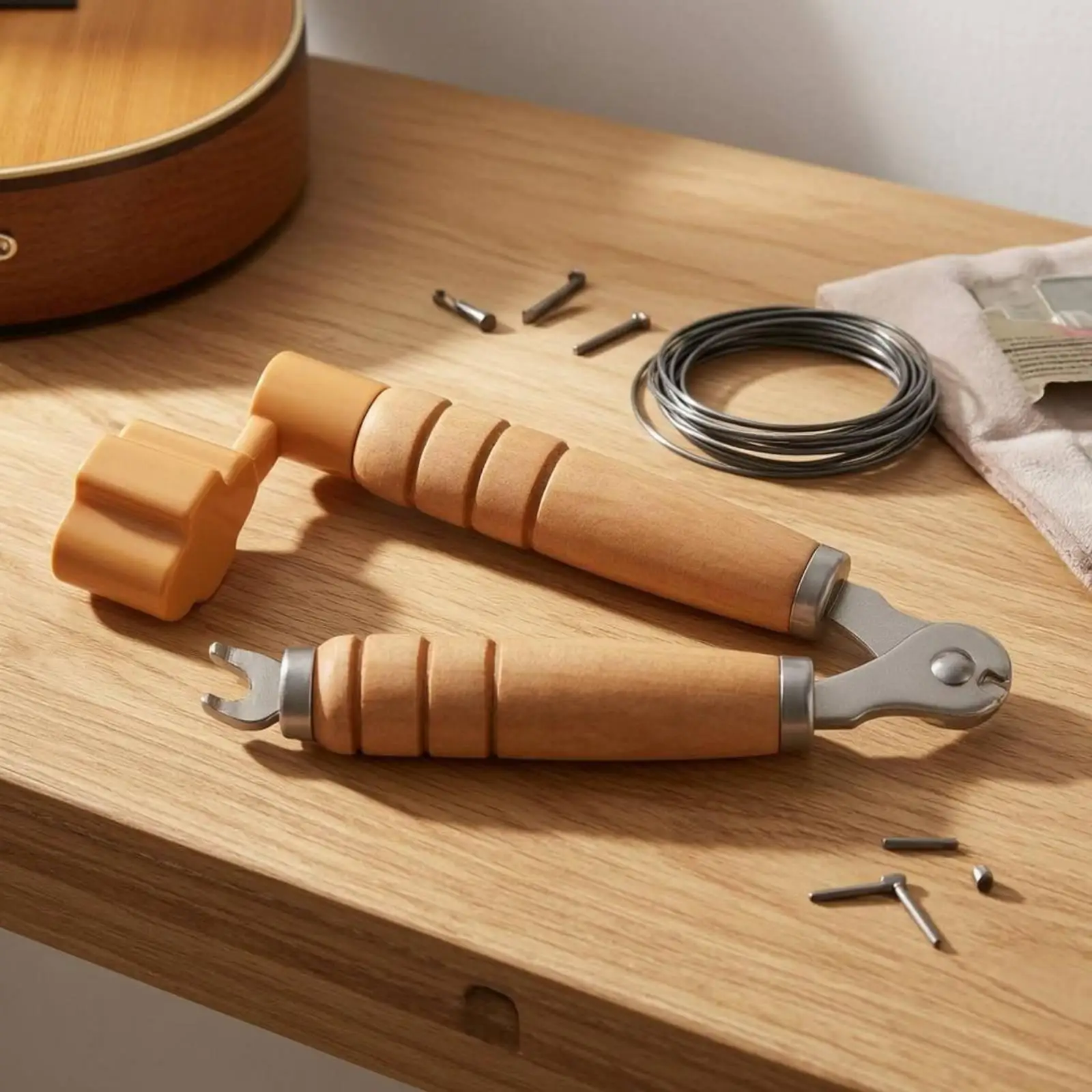 Guitar String Changing Tool Wood Handle Guitar String Winder Cutter Grooved Grip Bridge Pin Puller Tool