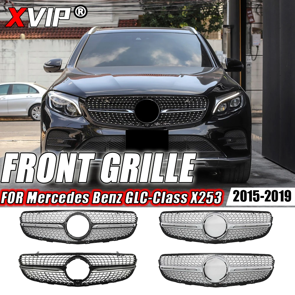 

XVIP Chrome Silver Diamonds Style Front Racing Grille For Mercedes Benz GLC-Class X253 2015-2019 GLC250 GLC300 GLC350e GLC43 AMG