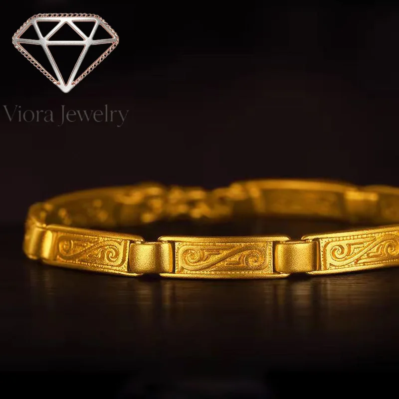 Viora Jewelry 9999 24K real gold ancient heritage peace symbol bracelet Yellow gold couple bracelet hand chisel ancient process
