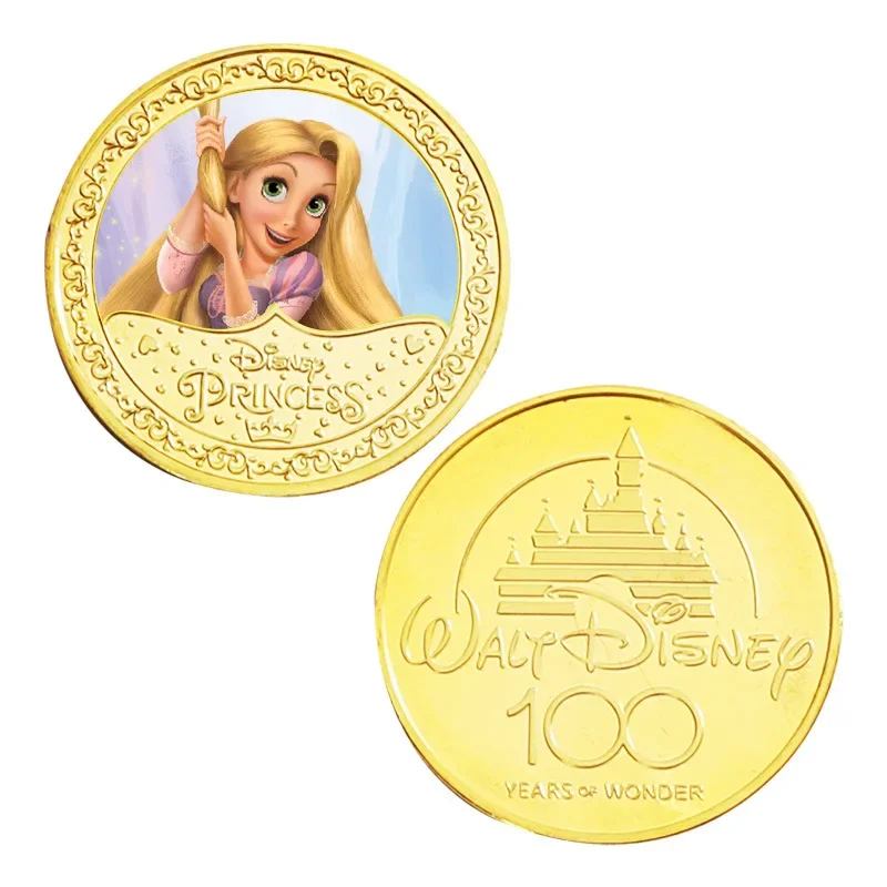 Moneda conmemorativa de princesa Disney, Blancanieves, Anna, Elsa, figura de acción, moneda de Ariel, Bella, adorno de dibujos animados lindo, regalo para niños