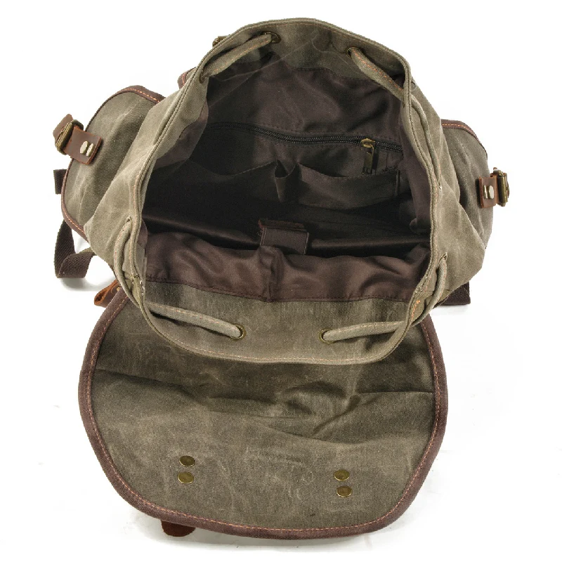 Backpack Men\'s Women\'s Vintage Wax Canvas Tactical Travel Bag Large Capacity Outdoor Mountaineering Camping Leather Backpack