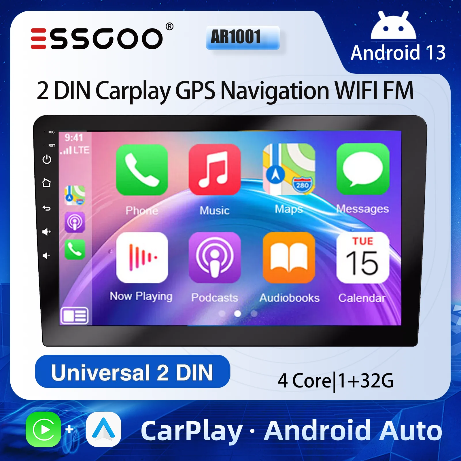 ESSGOO 10“ Android 13 Wireless Carplay Car Stereo Multimedia Player Radio 2 DIN GPS Navigation BT WIFI Universal For VW Nissan