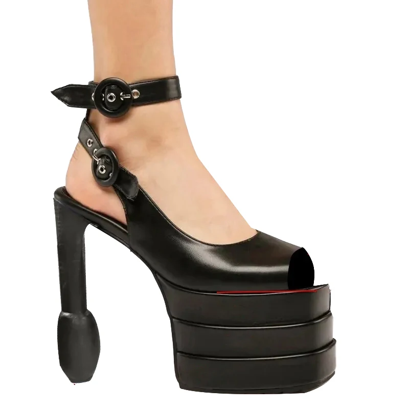 DIZHUANG Sexy women's high-heeled sandals. Customized shoes. About 25 cm heel height. Strange style heels. Summer women's shoes.