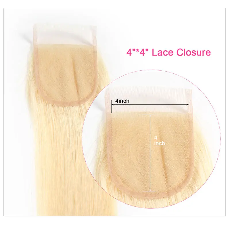 Perruque Swiss Lace Closure Wig naturelle, cheveux lisses, 8-18 pouces, 613 #, 4x4 pouces, HD lace closure transparente invisible, pour femmes africaines