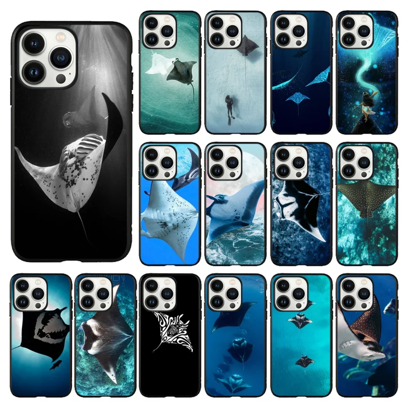 Casos de telefone para iphone 17 pro max 17 ar 16 15 14 13 pro max 15 16 pro 15plus caso silicone macio funda animal manta ray