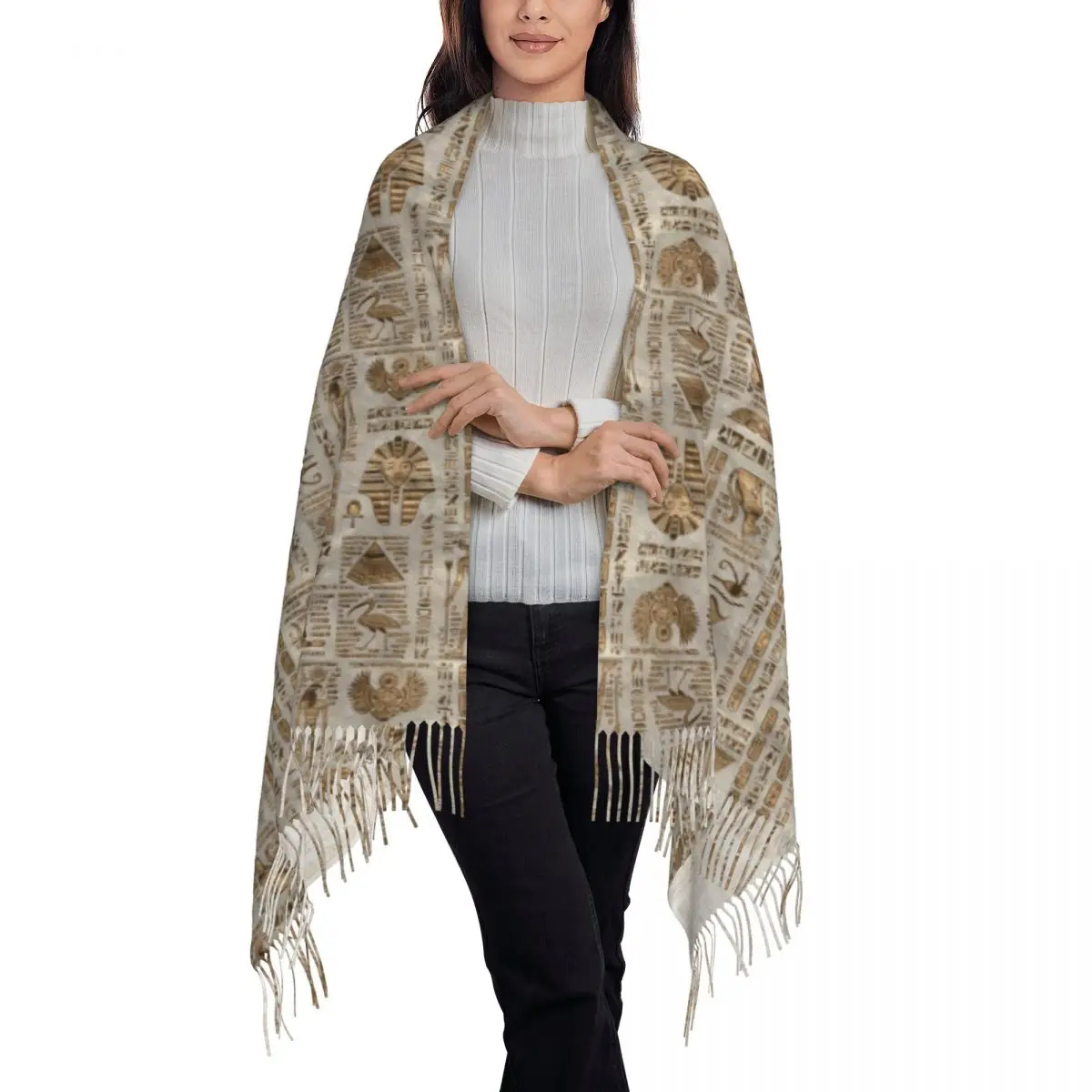 Personalized Print Egyptian Hieroglyphs And Deities Scarf Men Women Winter Warm Scarves Ancient Egypt Symbol Shawl Wrap