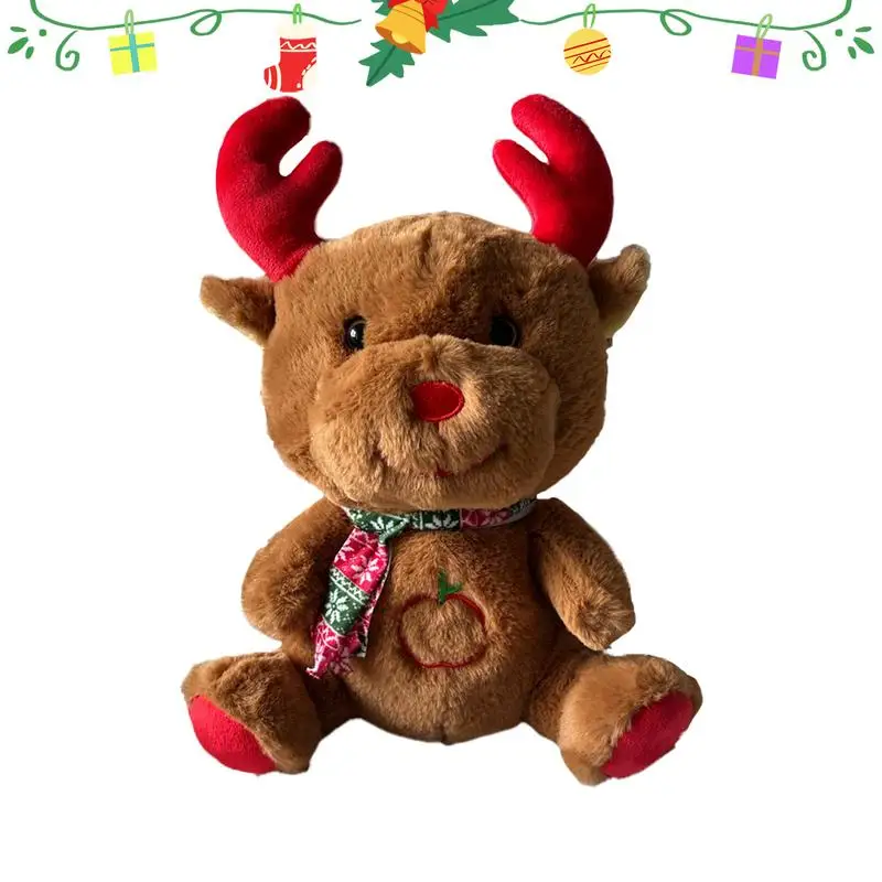 Plush Sound Machine Christmas Elk Plush Doll Electric Toy Ultra-Soft Fabric Breathing Sleeping Dolls for Nightstands Desktop Kid