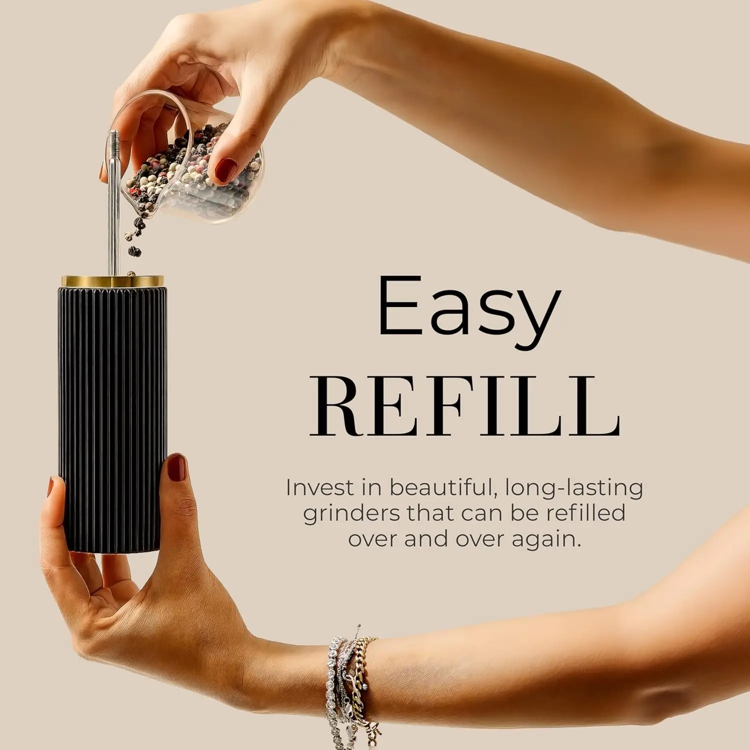 مجموعة مطحنة ملح وفلفل من السيراميك قابلة للتعديل مع حامل خشب السنط، هدية مثالية للمطبخ