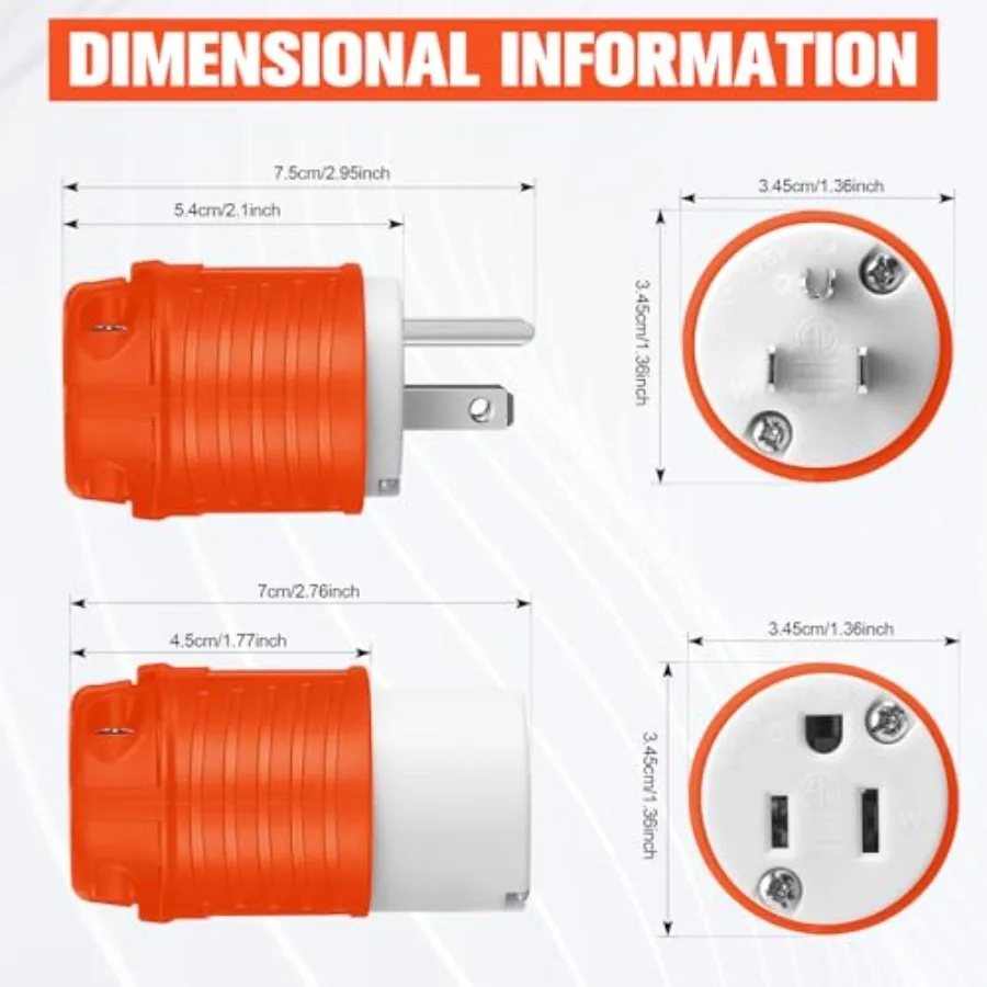Sherr 16 قطعة تمديد الحبل ينتهي الذكور والإناث 15A 125 فولت 2 القطب 3 سلك 5-15P 5-15R الثقيلة استبدال المكونات والموصل S