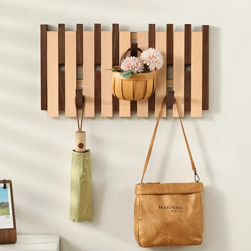 Double Row Coat Racks Solid Wood Clothes Hanging Hooks Entrance Hall Portable Clothing Rack Multifunctional Bag Scarf Hangers