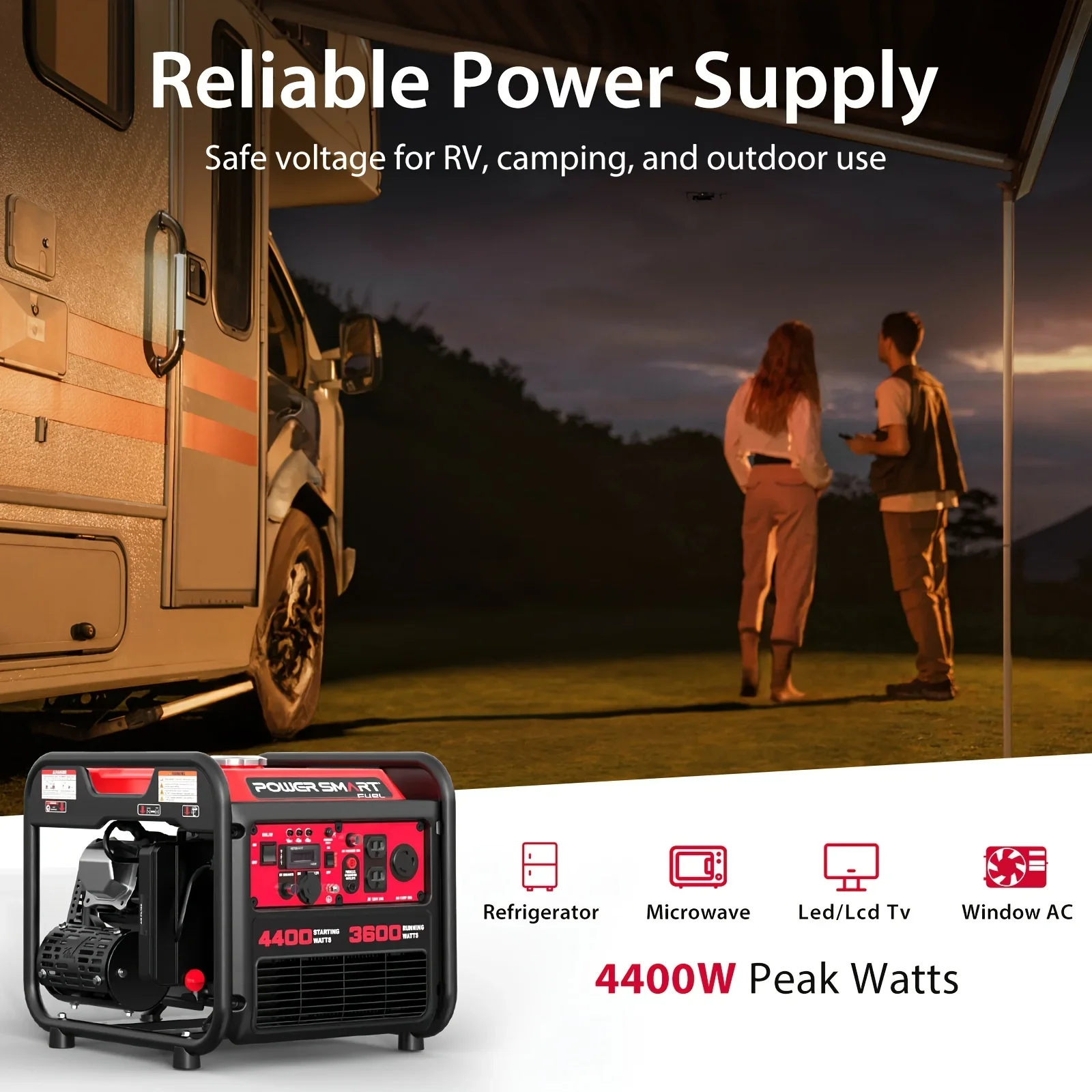 PowerSmart 4400W Portable Inverter Generator Gas Powered Lightweight Quiet for Home RV Ready 30A Outlet