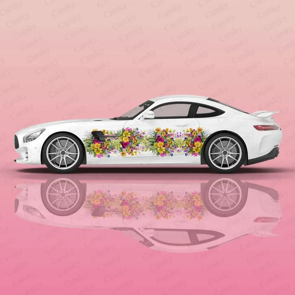 DIY Sunflower Pattern Racing Car Graphic Decal Full Body Vinyl Wrap Modern Design Vector Image Wrap Sticker Decorative Car Decal