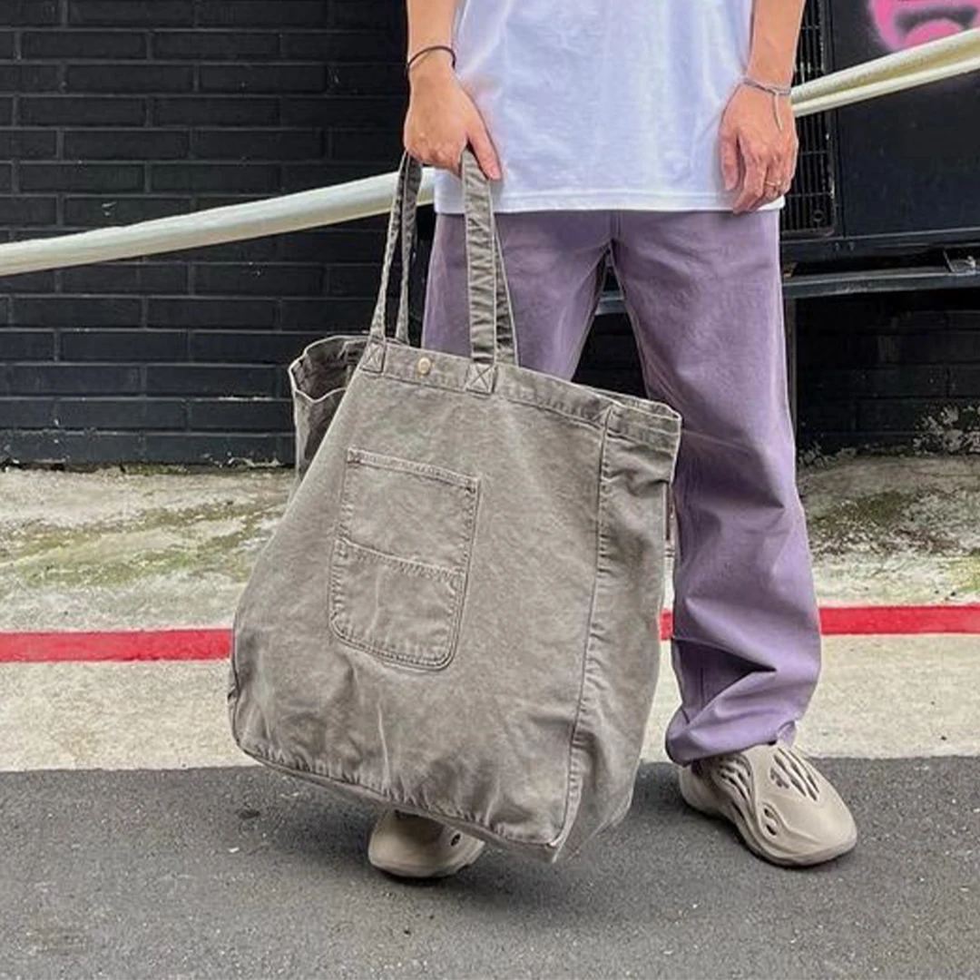 

NIGO Men Women Retro Logo Washed Work Style Cotton Canvas Shoulder Handbag Casual Tote Bag Ngvp #nigo8659