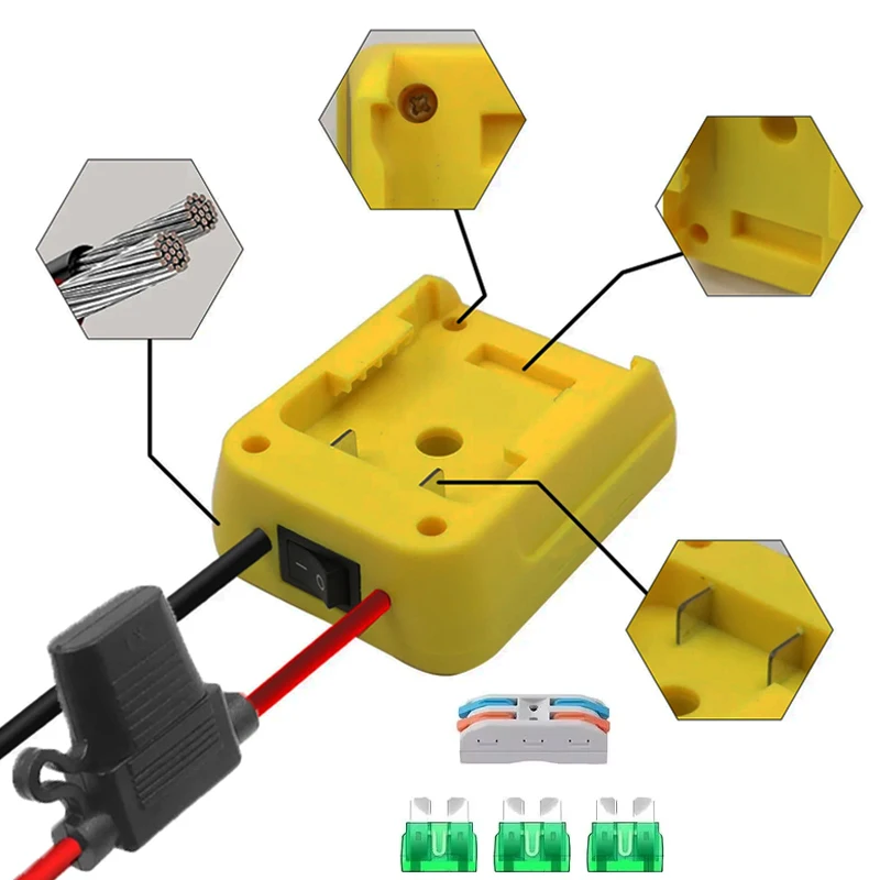 

Запчасти для инструментов: Адаптер питания DIY для Power Wheels, провод с предохранителями 30А для литиевых аккумуляторов DeWALT и Milwaukee, для радиоуправляемых машинок, игрушек, робототехники
