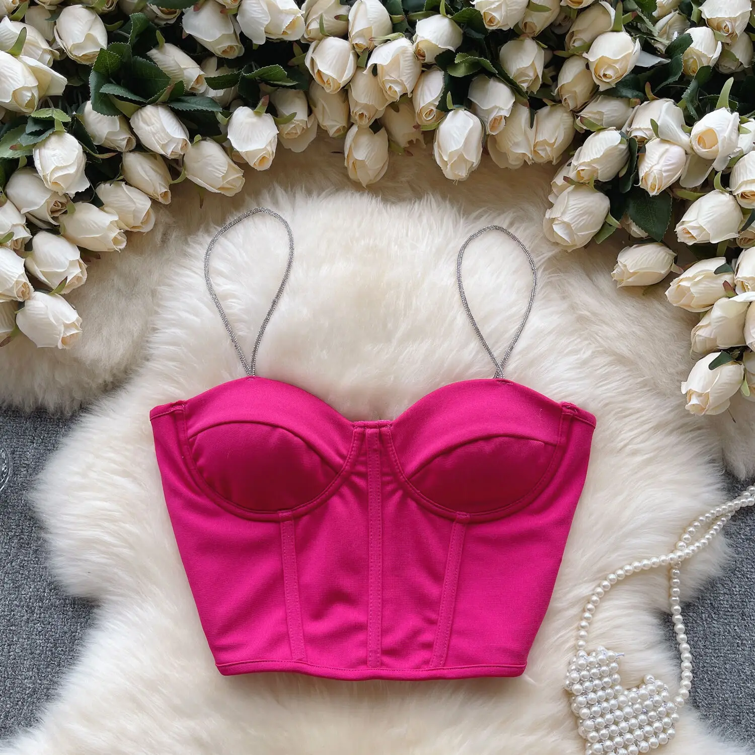 Spicy Girl High Quality Rose Pink Sweet Suspender Bra Vest For Women\'s Autumn Outerwear And Interior Niche Stunning Top Bustier