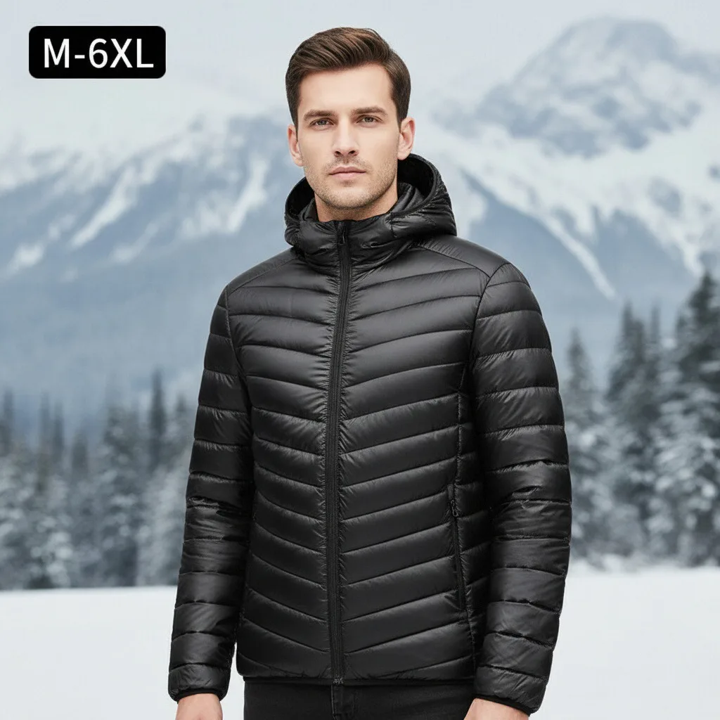 

Luxury Men Down Jacket Comfort Hiking Sport Constant Temperature Warm Down Coats Thin Hooded Solid Color Winter Padded Jacket