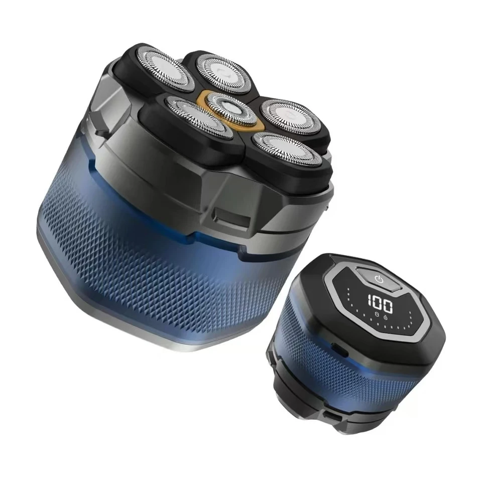 

IPX6 Водонепроницаемая электробритва с технологией влажной и сухой уборки 6D Плавающая головка Магнитный дизайн Светодиодный дисплей Электробритва для лысины