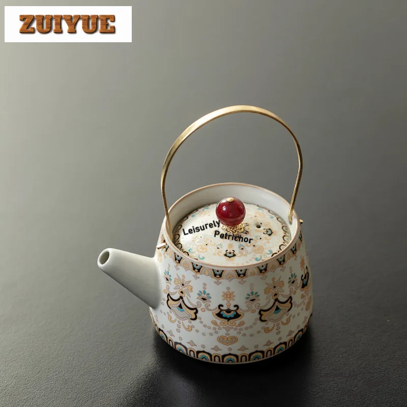 

200ml Ru Kiln Gracked Glaze Lifting Handle Teapot Handmade Tea Infuser Pot Tea Making Kettle With Filter Chinese Tea Set Gift