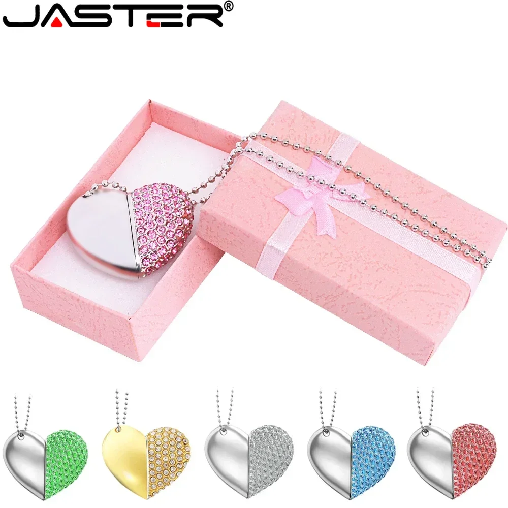 Pink Heart Crystal USB Flash Drive 128GB Free Custom Logo Memory Stick 64GB 100% Real Capacity Pendrive 32GB Creative Gift