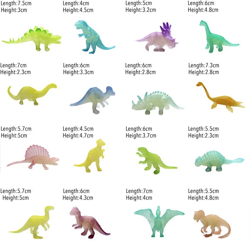 16pcs/set Mini Luminous Jurassic Noctilucent Dinosaur Toys Glow In The Dark Dinosaurs Baby Boys Gift for Children Novelty Model