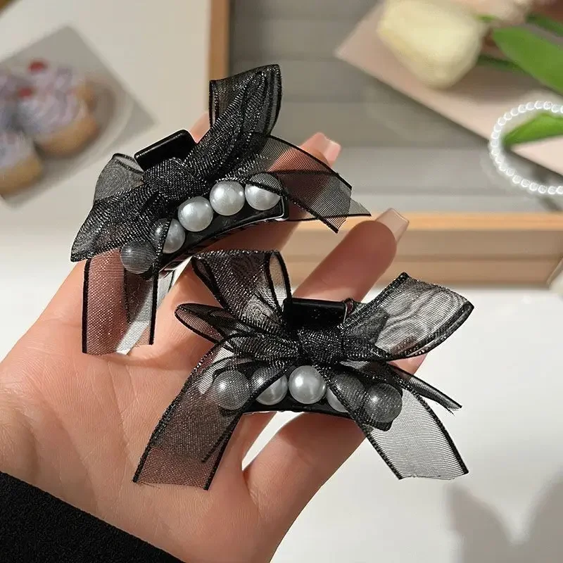 Mesh Bow Small Grab Clip Edge Clip Sweet Princess Head Hairpin Women Black Bangs Side Clip Hair Accessories Hairpin Headdresses